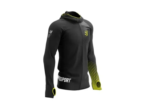 Polerón Running Compressport Hombre 3D Thermo Seamless Hoodie Zip Negro/Evening Primrose