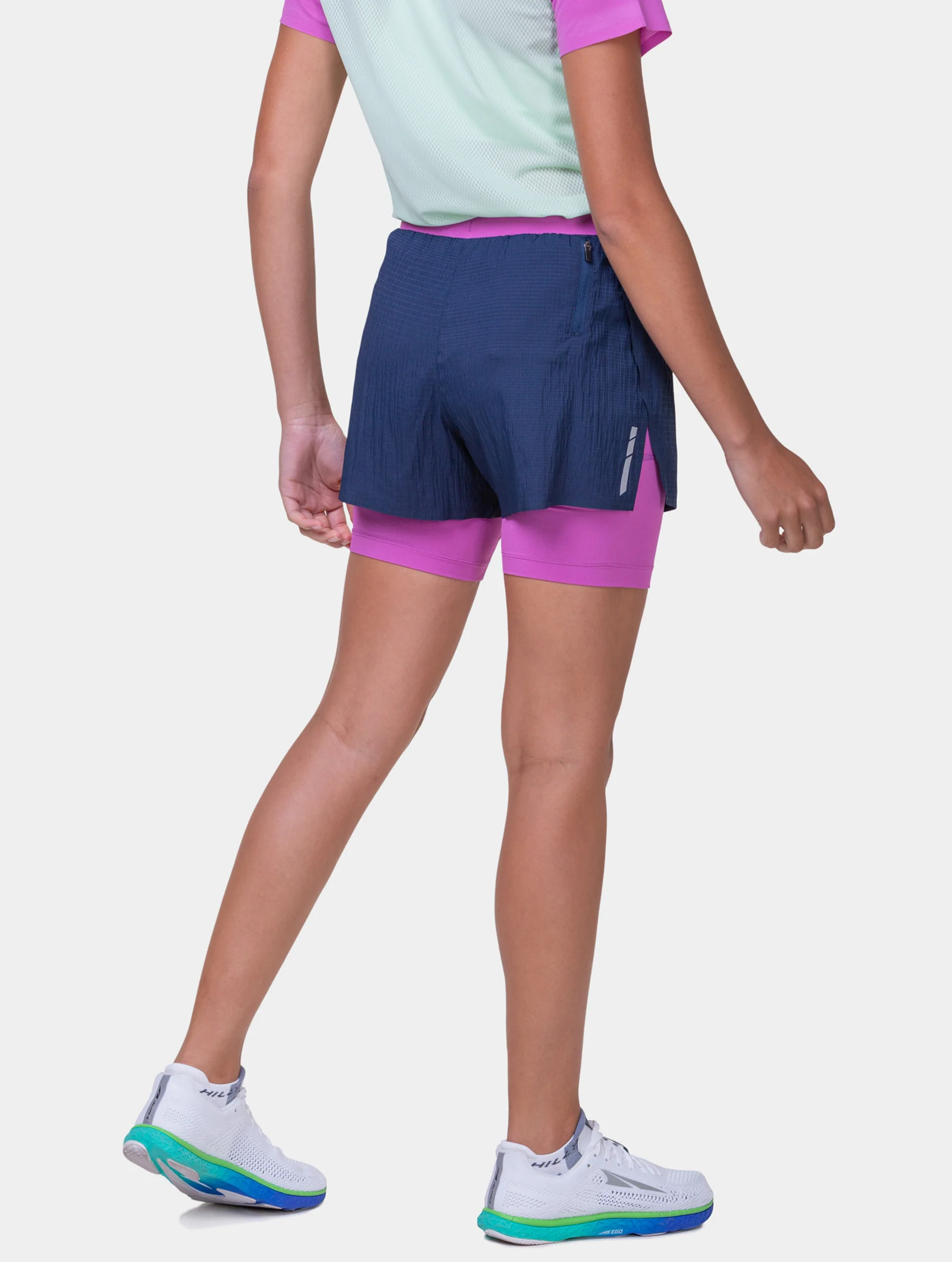 Short de Running Tech Race Twin Ronhill Mujer Azul con Fucsia - Imagen 5
