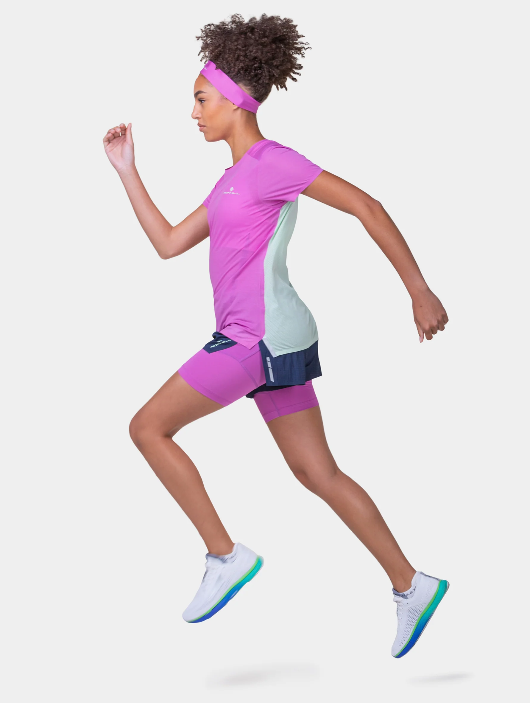 Short de Running Tech Race Twin Ronhill Mujer Azul con Fucsia - Imagen 7