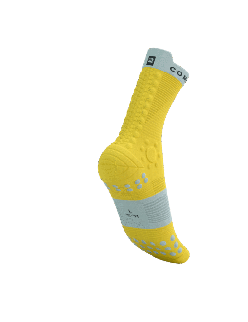 Imagen de Calcetines Trail Running Compressport Unisex Amarillo Azul Amortiguación 3D Dots 4