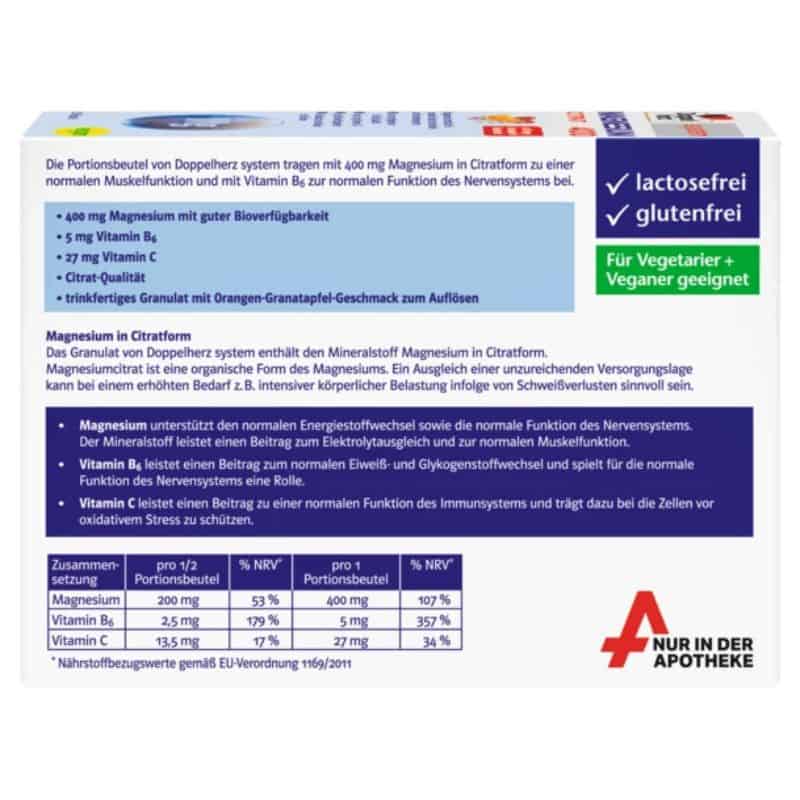 Citrato de Magnesio 400 mg Doppelherz® 20 Sobres Sabor Naranja-Granada - Imagen 3