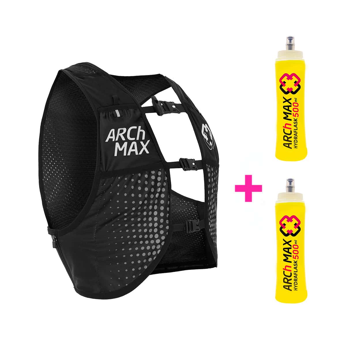 Chaleco de Hidratación - HV-4.5 Unisex Black + 2 Hydraflask 500ml - ARCh MAX