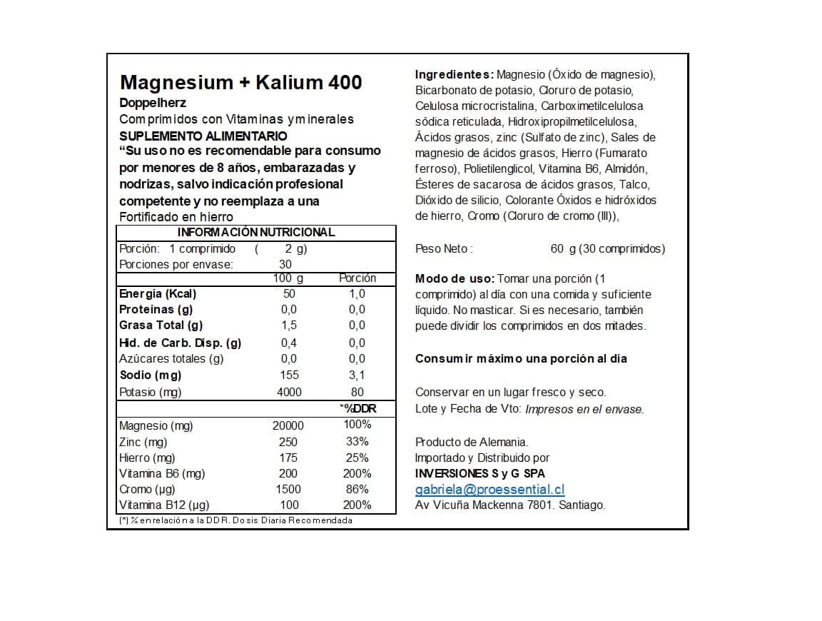 Magnesio + Potasio 400 Doppelherz® 30 Comprimidos - Imagen 5