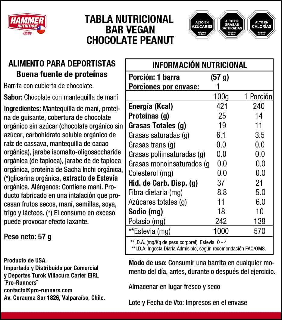 Barra de Proteína Vegana Mantequilla de Maní Chocolate Hammer Nutrition - Imagen 3