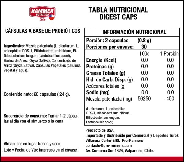 Probiótico Digest Caps Hammer Nutrition 60 Cápsulas - Imagen 2
