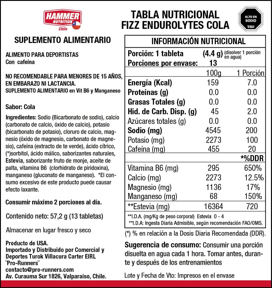 Endurolytes Fizz® Cola 13 Tabletas Tubo Hammer Nutrition - Imagen 2