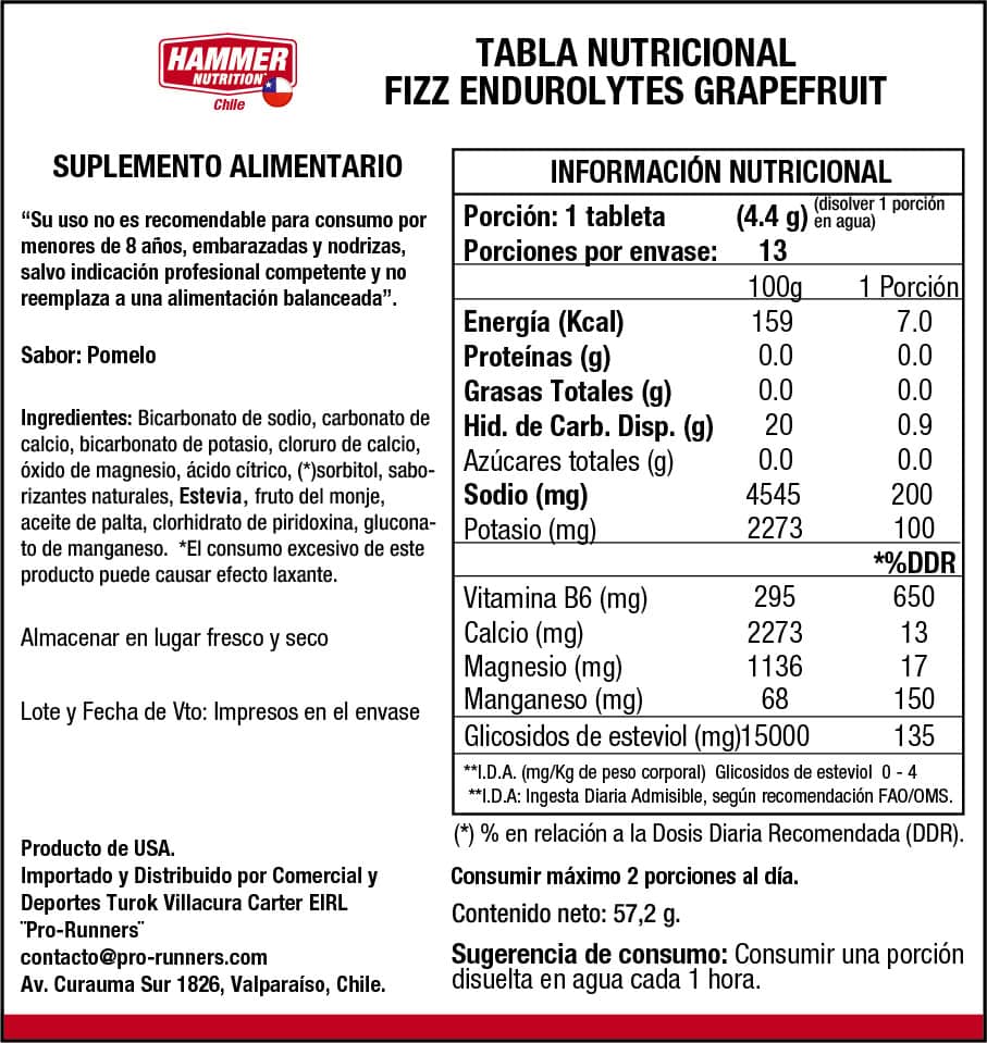 Endurolytes Fizz® Grapefruit 13 Tabletas Tubo Hammer Nutrition - Imagen 2