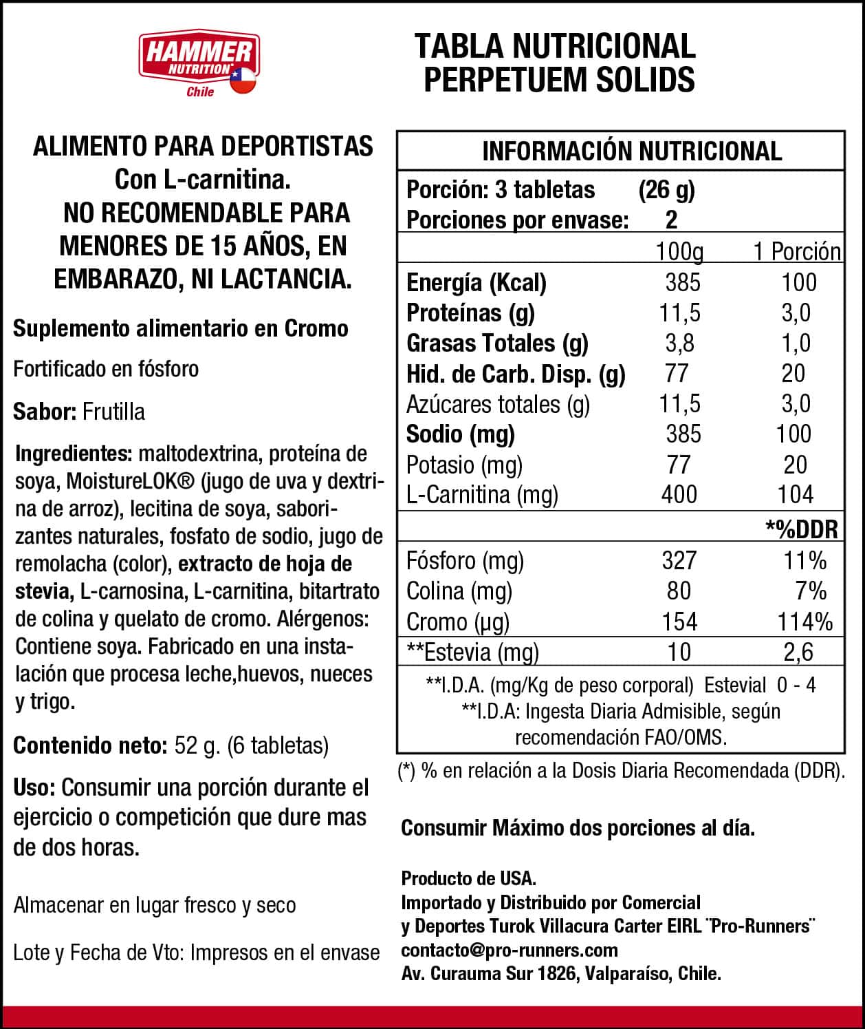 Perpetuem Solids Orange 6 Tabletas Masticables Hammer Nutrition - Imagen 2