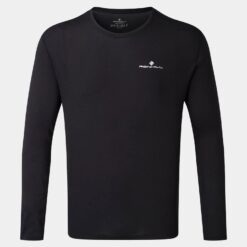 Polera Manga Larga Running Ronhill Hombre Negra Blanco Core Transpirable