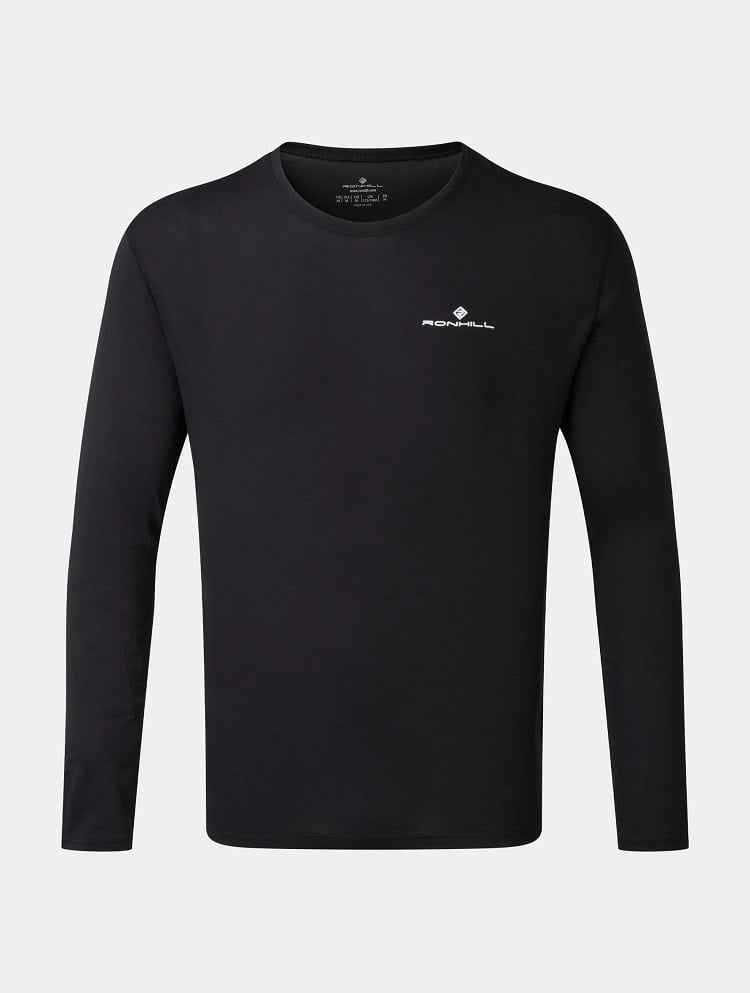 Polera Manga Larga Running Ronhill Hombre Negra Blanco Core Transpirable